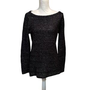 White‎ House Black Market Sweater Small Blue  Silver Metallic Knit Boat Neck